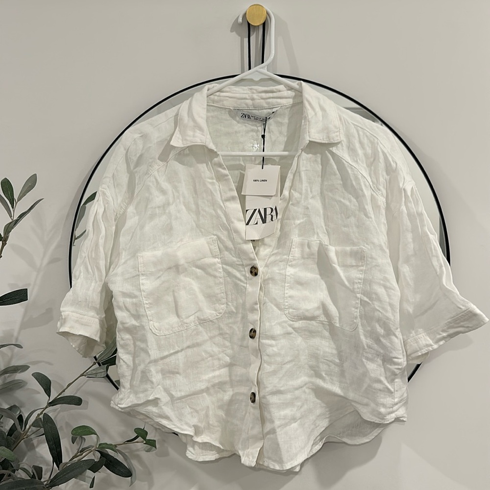 Zara white linen top